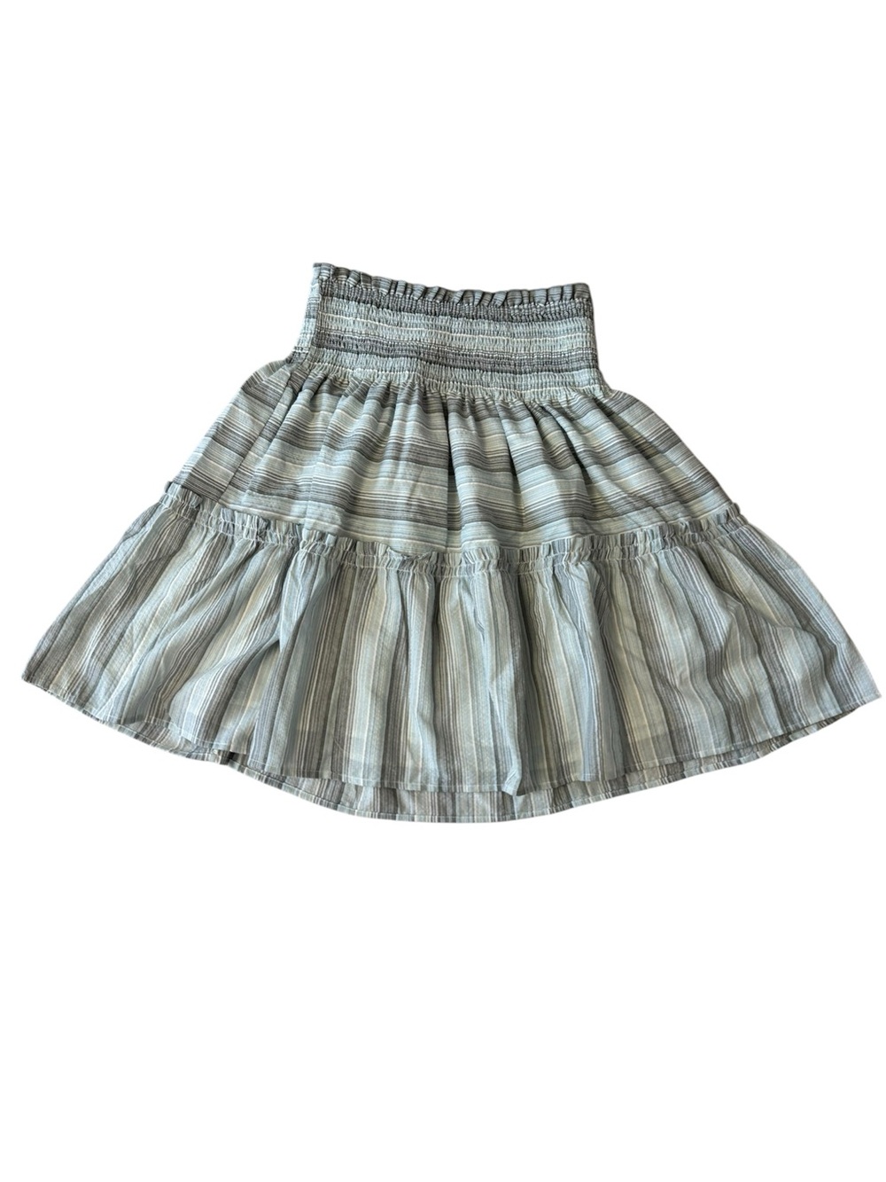 Striped Smocked Waist Cotton Midi Skirt - Light Blue/Gray